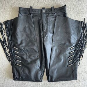 SOLD Rare vintage Harley-Davidson black leather pants with fringe detail size 8